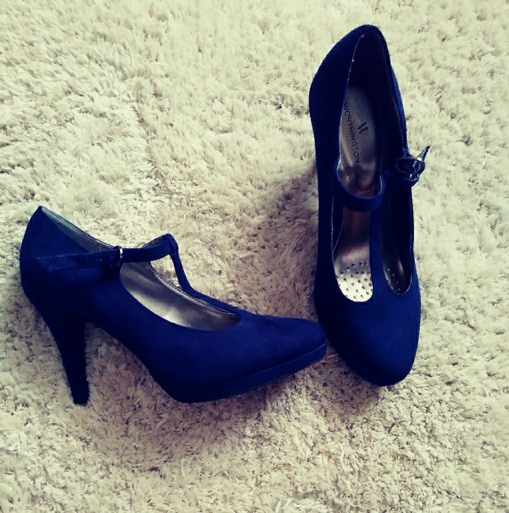 Navy suede high heels